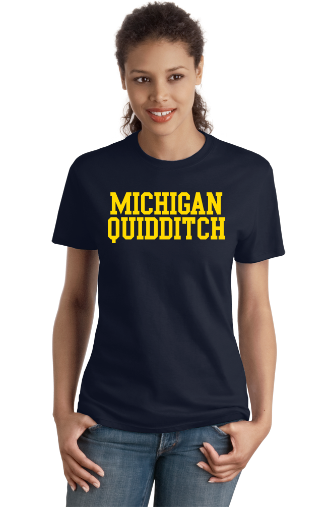 Ladies Navy Michigan Quidditch Wordmark T-shirt