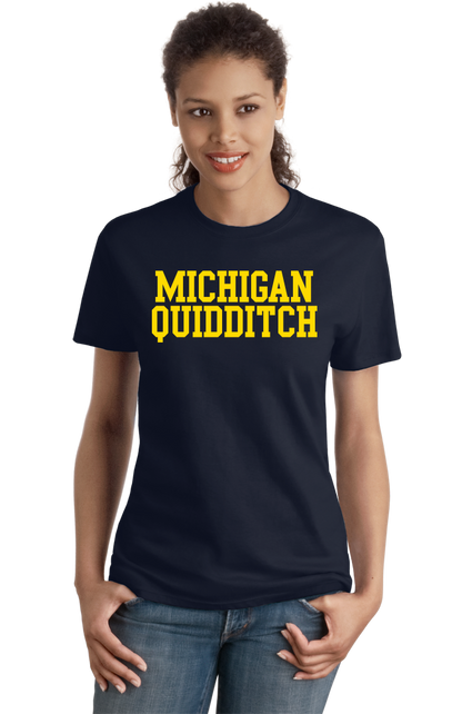 Ladies Navy Michigan Quidditch Wordmark T-shirt