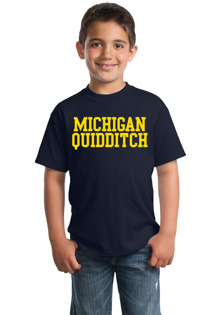 Youth Navy Michigan Quidditch Wordmark T-shirt