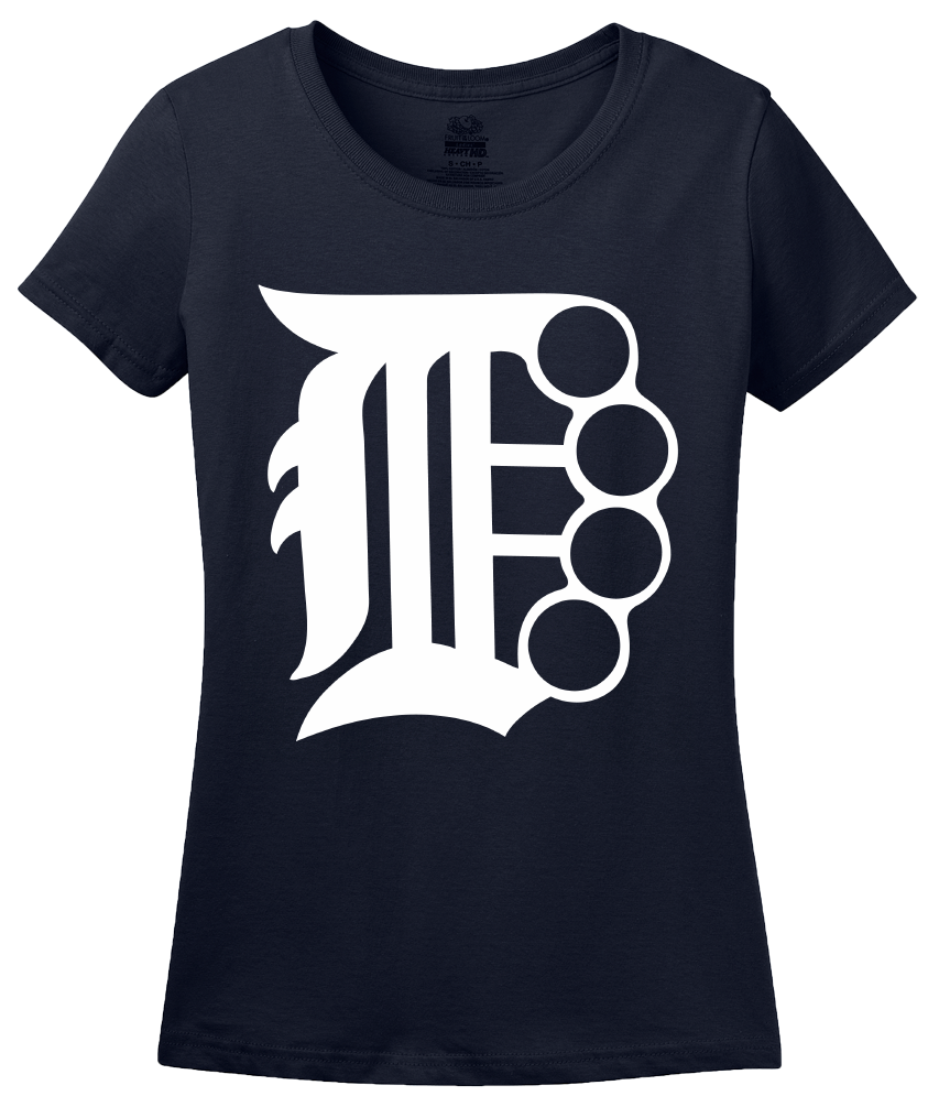 Ladies Navy Brass Knuckle D - Detroit, Motor City Pride T-shirt