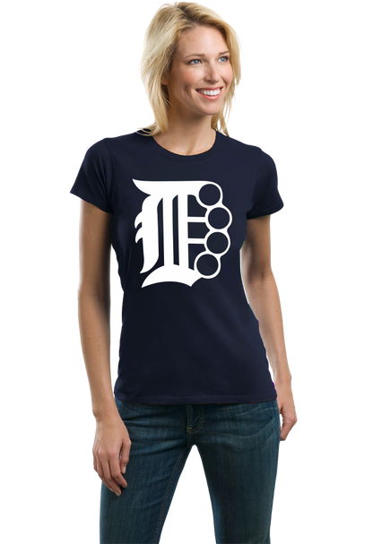 Ladies Navy Brass Knuckle D - Detroit, Motor City Pride T-shirt