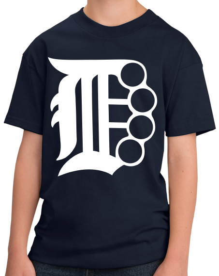 Youth Navy Brass Knuckle D - Detroit, Motor City Pride T-shirt