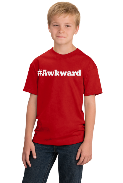 Youth Red #Awkward - Hashtag Awkward Social Anxiety Joke Neurotic Humor T-shirt