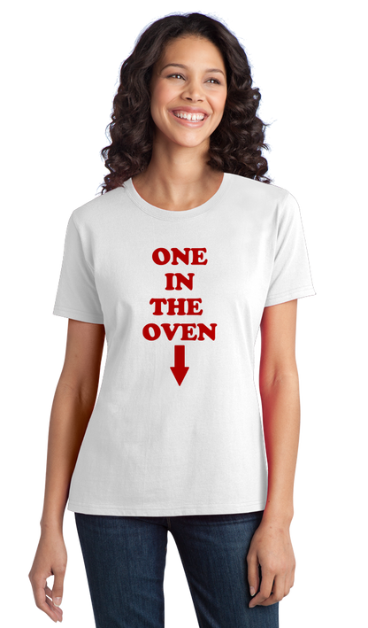 Ladies White "One In The Oven" - Police Academy Homage Movie T-shirt