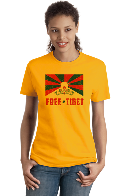 Ladies Gold Free Tibet - Tibetan Solidarity Protest Human Rights Awareness T-shirt