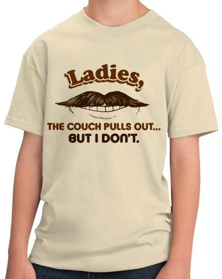 Youth Natural My Couch Pulls Out, But I Don't - Mustache Bad Pick-up Line T-shirt