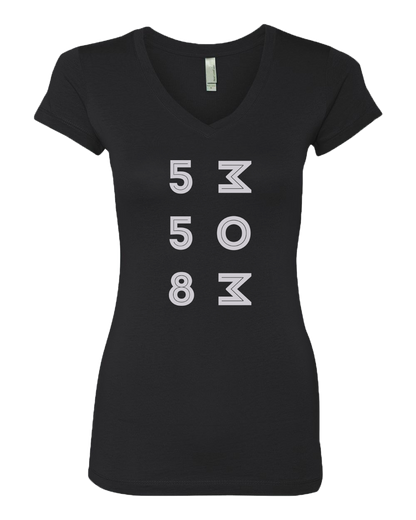Sporty Girls V Neck Black 558 MOM Logo T-shirt