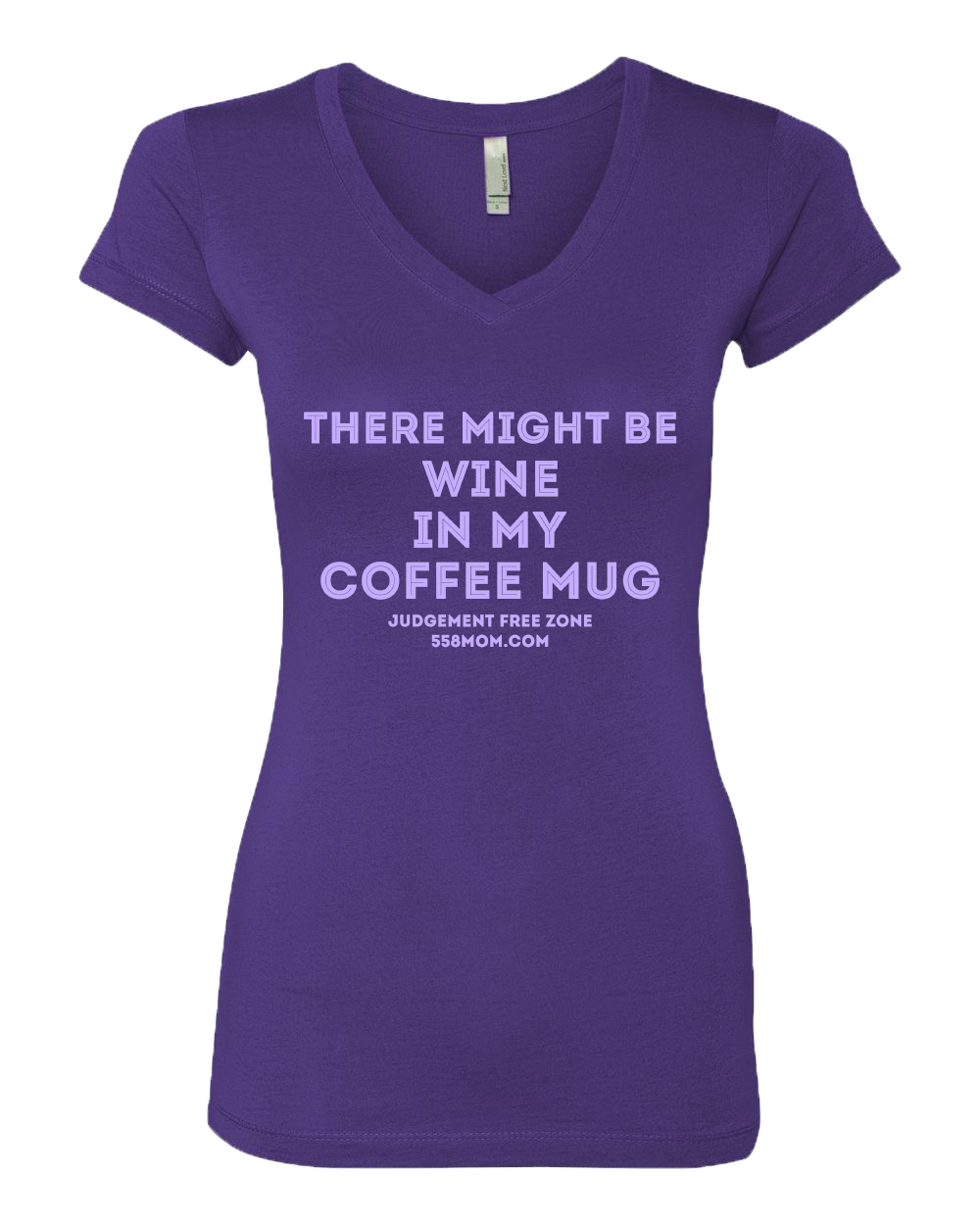 Sporty Girls V Neck Purple Wine in My Coffee Mug Purple Ink T-shirt