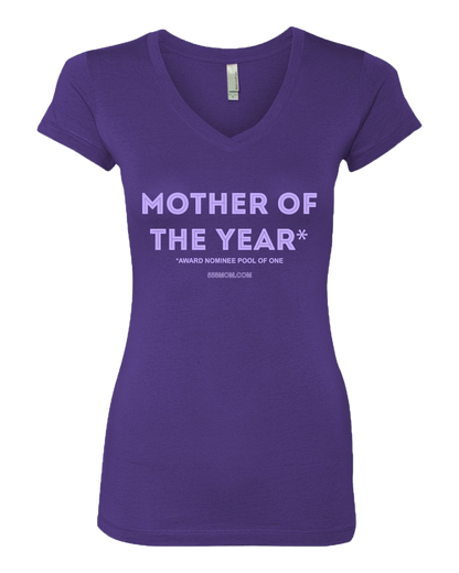 Sporty Girls V Neck Purple Mother of the Year T-shirt