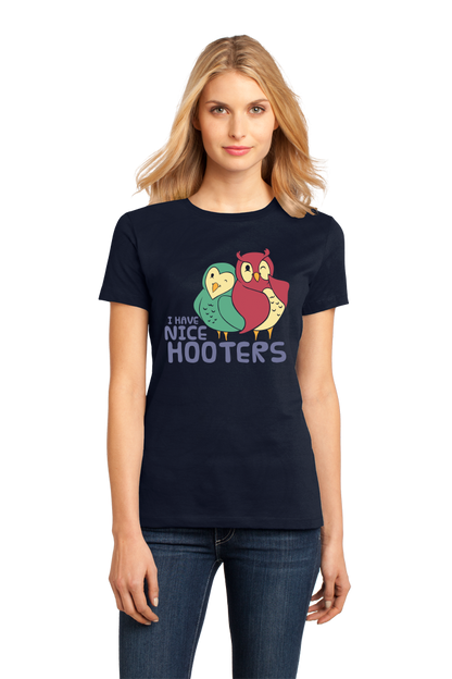 Ladies Navy I Have Nice Hooters - Boobs Joke Sex Pun Hooters Raunchy Nice T-shirt