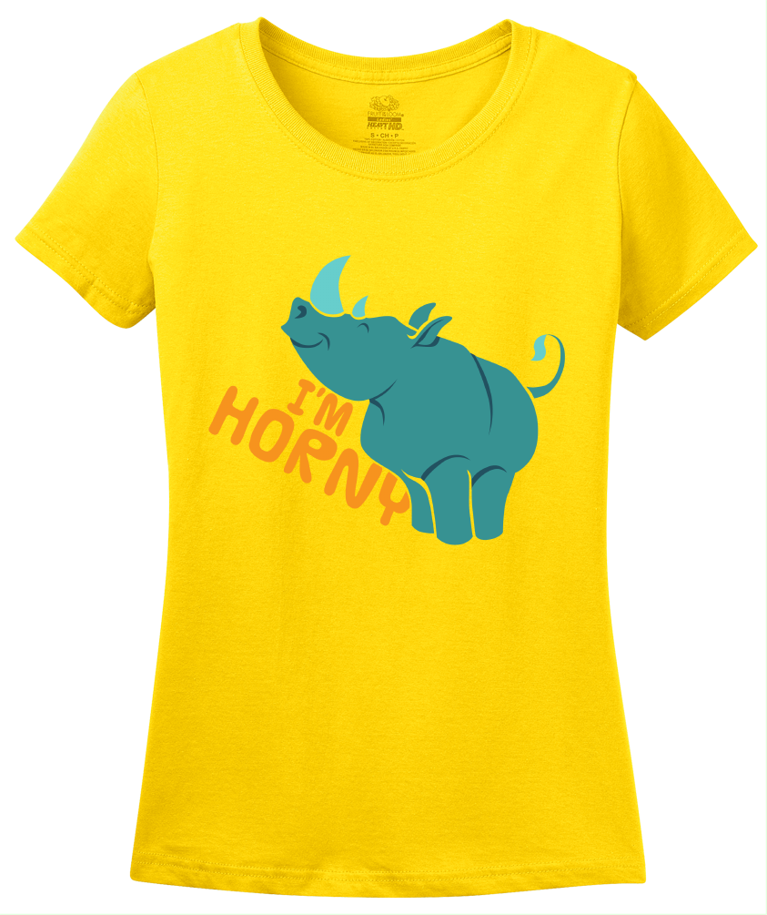 Ladies Yellow I'm Horny - Rhino Horny Sex Joke Raunchy Funny Double Entendre T-shirt