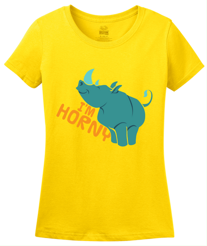 Ladies Yellow I'm Horny - Rhino Horny Sex Joke Raunchy Funny Double Entendre T-shirt
