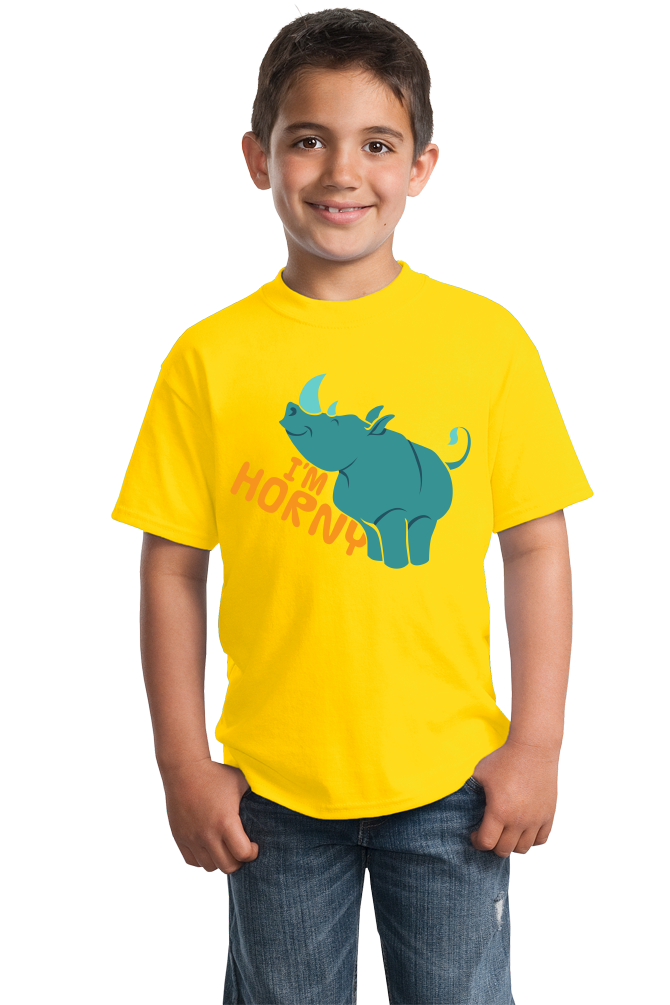 Youth Yellow I'm Horny - Rhino Horny Sex Joke Raunchy Funny Double Entendre T-shirt
