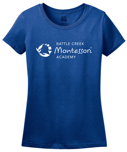 Ladies Royal Battle Creek Montessori Academy White Logo T-shirt