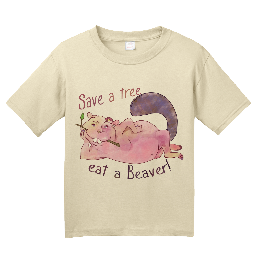 Youth Natural Save A Tree, Eat A Beaver - Animal Sex Joke Raunchy Humor Funny T-shirt