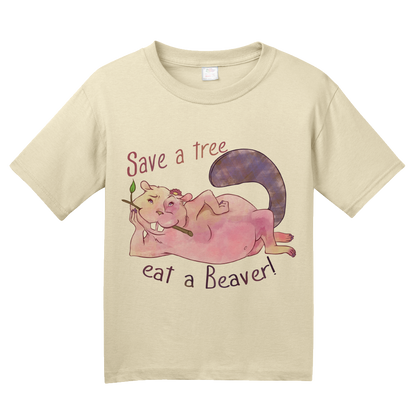 Youth Natural Save A Tree, Eat A Beaver - Animal Sex Joke Raunchy Humor Funny T-shirt