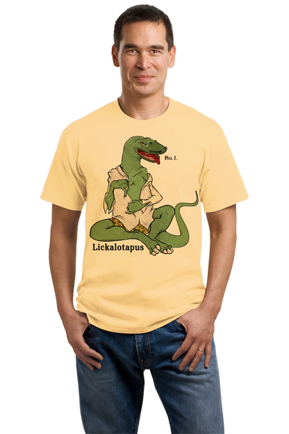 Standard Light Yellow Lickalotapus - Lewd Dinosaur Sex Joke Funny Raunchy Humor Creepy T-shirt