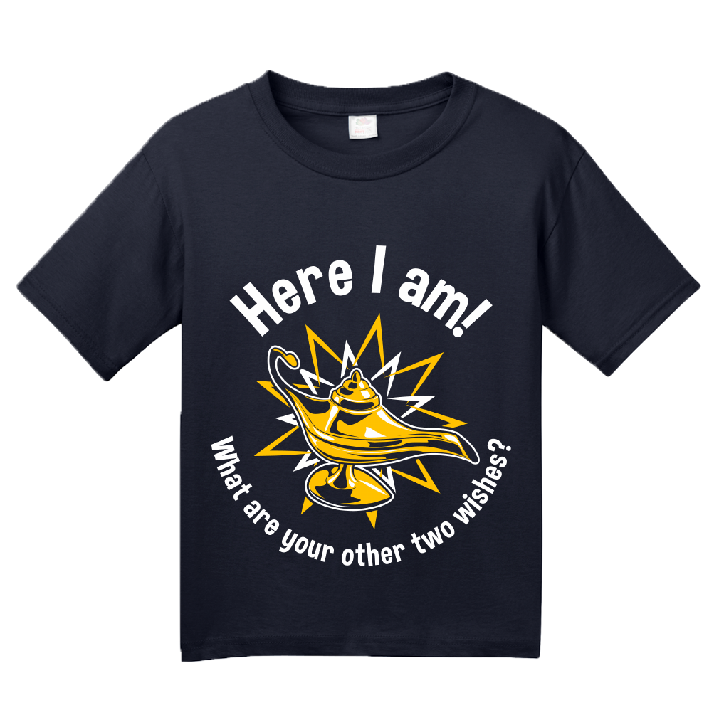 Youth Navy Here I Am! What Are Your Other Two Wishes? - Cocky T-shirt