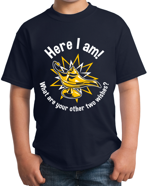 Youth Navy Here I Am! What Are Your Other Two Wishes? - Cocky T-shirt