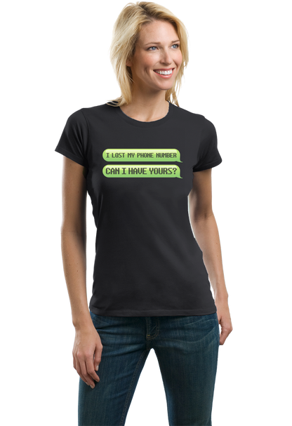 Ladies Black Lost My Phone Number, Can I Have Yours? - Cheesy Pickup Line T-shirt