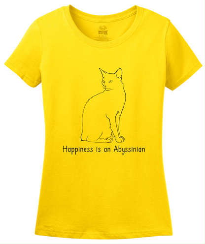 Ladies Yellow Happiness Is An Abyssinian - Cat Lover Kitty Breed Abyssinian T-shirt