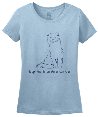 Ladies Light Blue Happiness Is An American Curl - Cat Lover Kitty Breed Fancier T-shirt