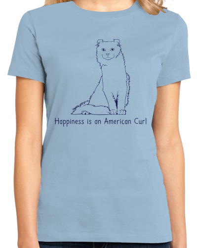 Ladies Light Blue Happiness Is An American Curl - Cat Lover Kitty Breed Fancier T-shirt