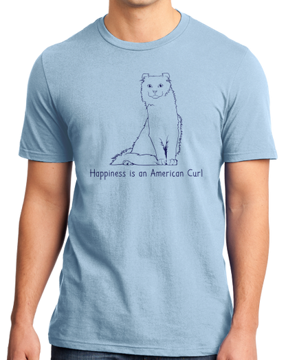 Standard Light Blue Happiness Is An American Curl - Cat Lover Kitty Breed Fancier T-shirt