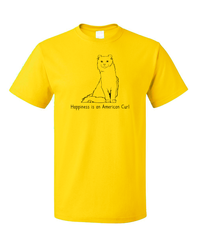 Standard Yellow Happiness Is An American Curl -Cat Lover Kitty Breed Fancy T-shirt