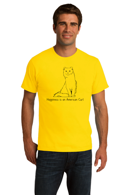 Standard Yellow Happiness Is An American Curl -Cat Lover Kitty Breed Fancy T-shirt