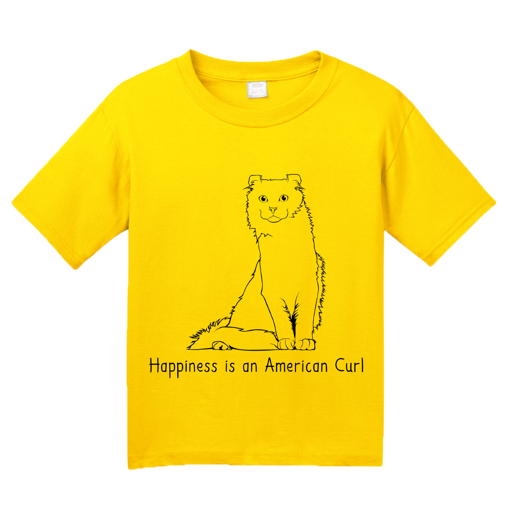 Youth Yellow Happiness Is An American Curl -Cat Lover Kitty Breed Fancy T-shirt