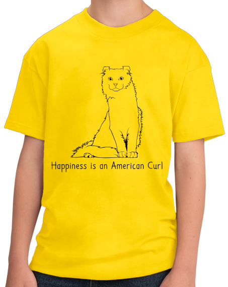 Youth Yellow Happiness Is An American Curl -Cat Lover Kitty Breed Fancy T-shirt
