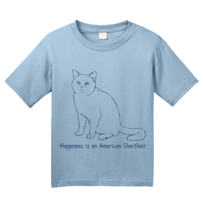 Youth Light Blue Happiness Is An American Short Hair - Cat Lover Kitty Breed T-shirt