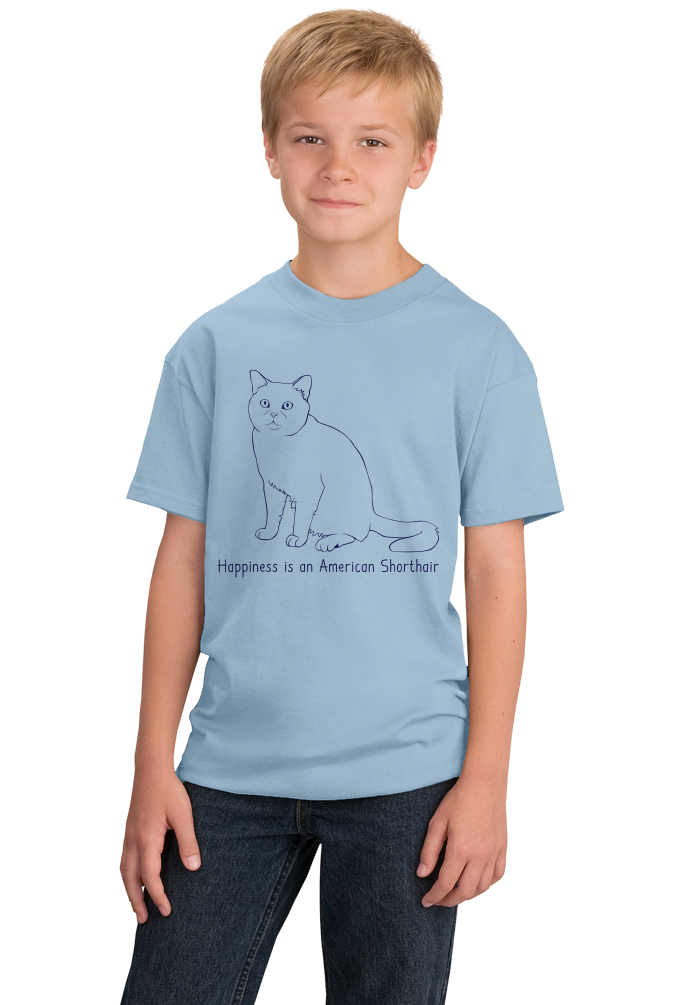 Youth Light Blue Happiness Is An American Short Hair - Cat Lover Kitty Breed T-shirt
