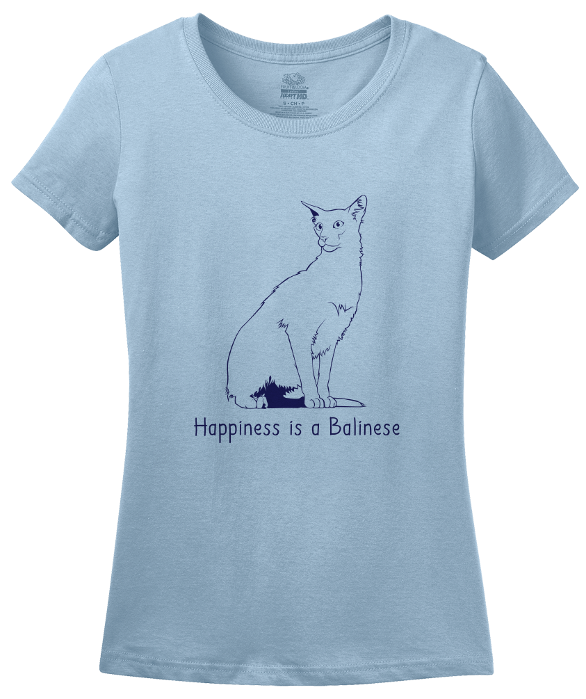 Ladies Light Blue Happiness Is A Balinese - Cat Lover Kitty Breed Gift Fancy T-shirt