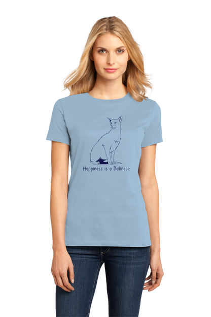Ladies Light Blue Happiness Is A Balinese - Cat Lover Kitty Breed Gift Fancy T-shirt