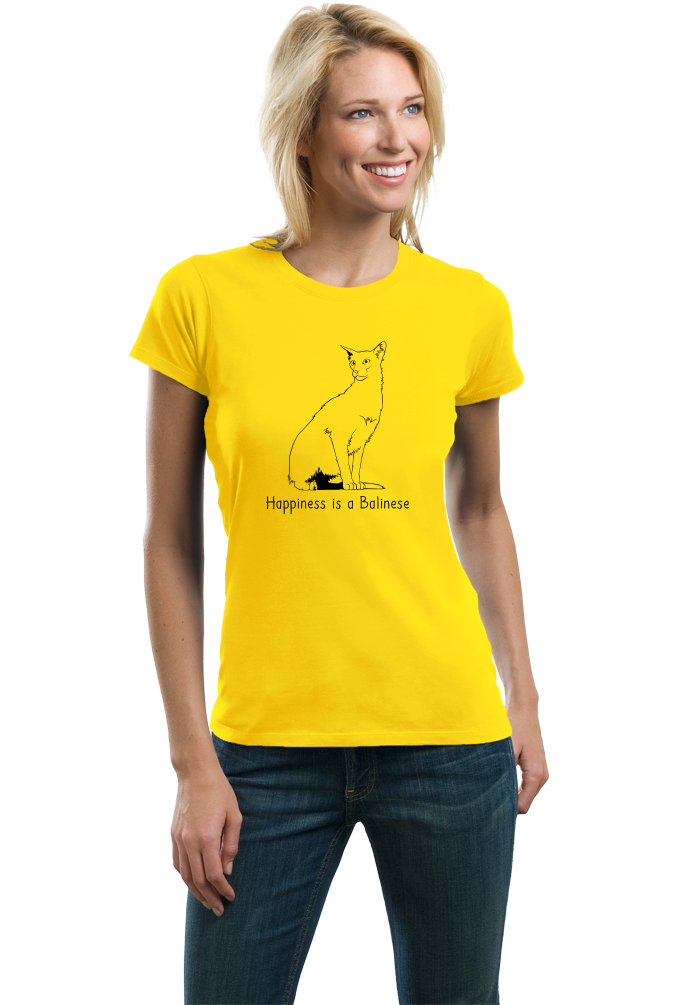 Ladies Yellow Happiness Is A Balinese - Cat Lover Kitty Breed Gift Fancy T-shirt
