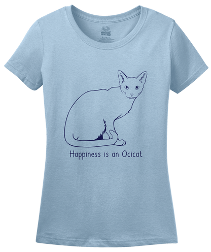 Ladies Light Blue Happiness Is An Ocicat - Cat Breed Lover Ocelot Kitty Fancy T-shirt