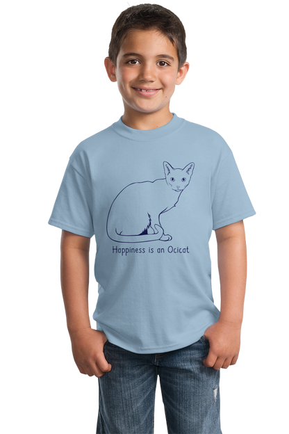 Youth Light Blue Happiness Is An Ocicat - Cat Breed Lover Ocelot Kitty Fancy T-shirt