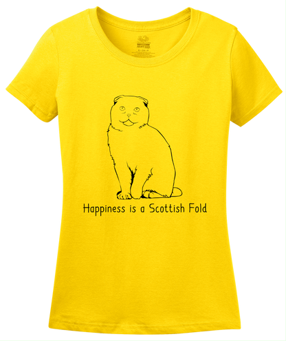 Ladies Yellow Happiness Is A Scottish Fold - Cat Fancy Breed Taylor Swift T-shirt