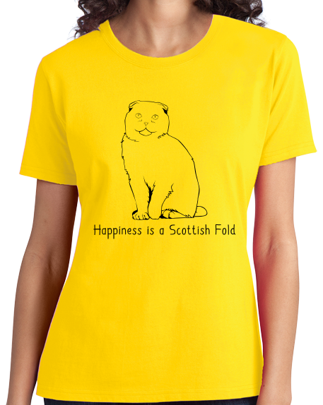 Ladies Yellow Happiness Is A Scottish Fold - Cat Fancy Breed Taylor Swift T-shirt