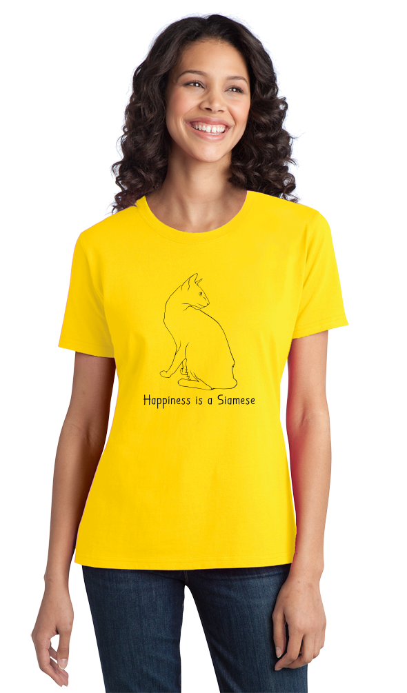Ladies Yellow Happiness Is A Siamese - Cat Fancy Breed Kitty Lover Cute T-shirt
