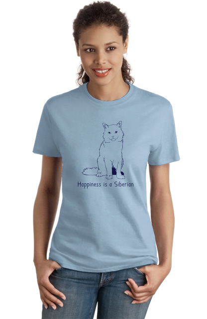 Ladies Light Blue Happiness Is A Siberian - Cat Fancy Breed Kitty Lover Cute T-shirt