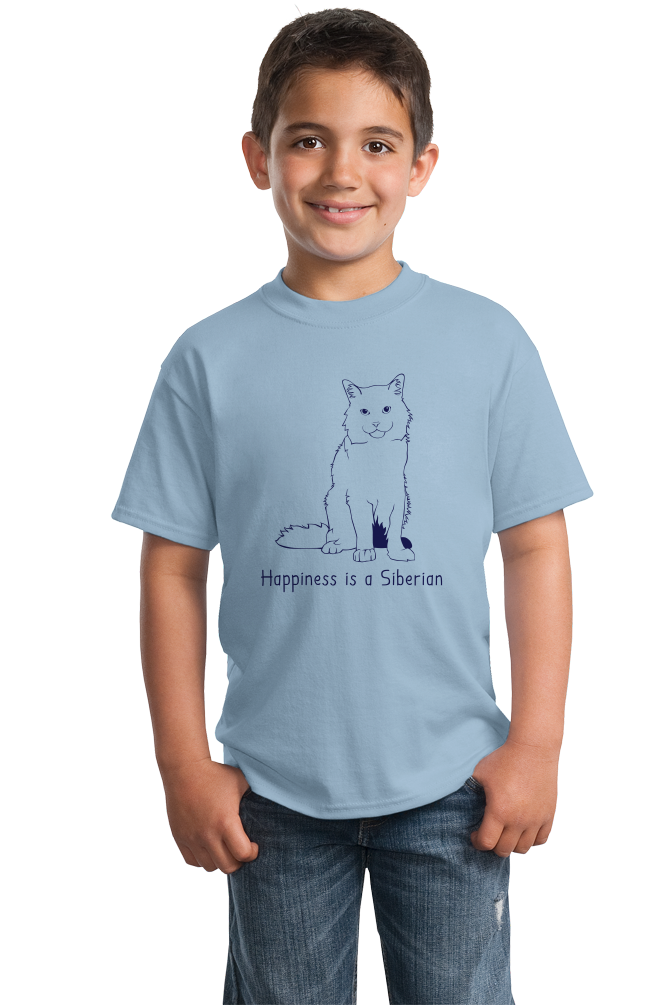 Youth Light Blue Happiness Is A Siberian - Cat Fancy Breed Kitty Lover Cute T-shirt