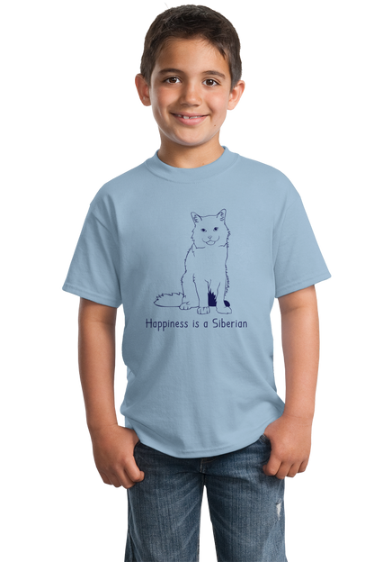 Youth Light Blue Happiness Is A Siberian - Cat Fancy Breed Kitty Lover Cute T-shirt
