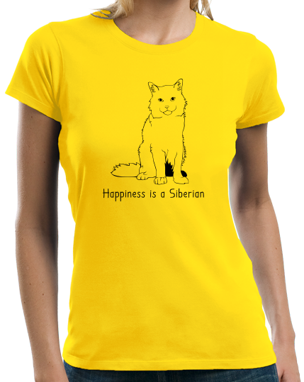 Ladies Yellow Happiness Is A Siberian - Cat Fancy Breed Kitty Lover Cute T-shirt