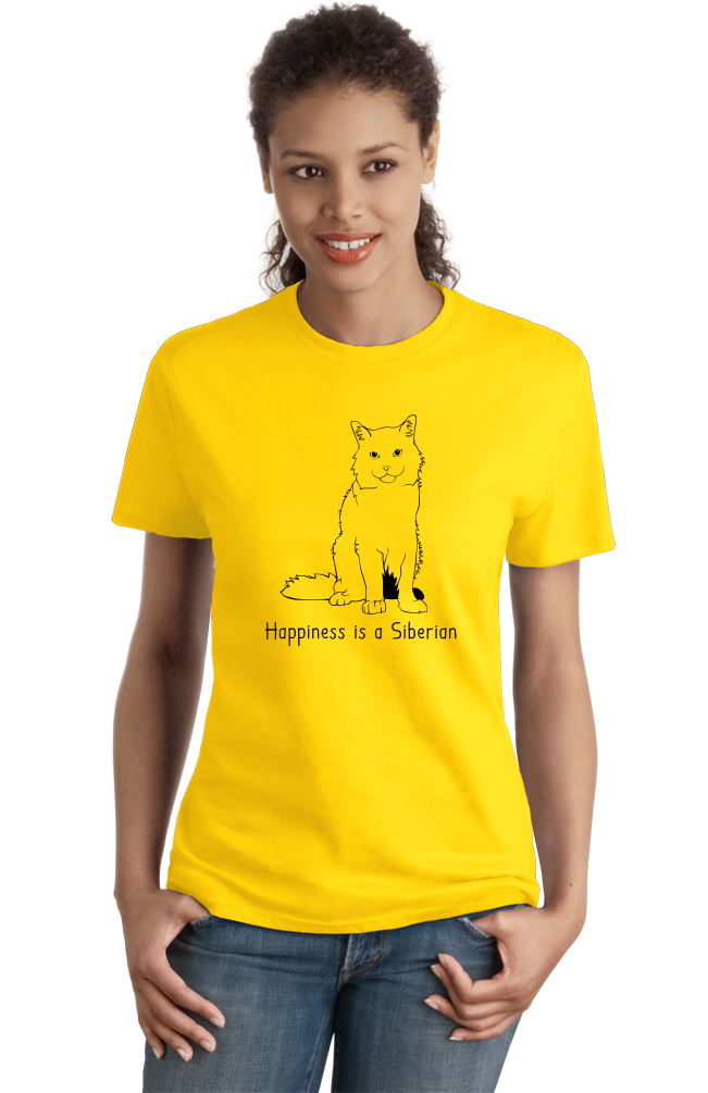 Ladies Yellow Happiness Is A Siberian - Cat Fancy Breed Kitty Lover Cute T-shirt
