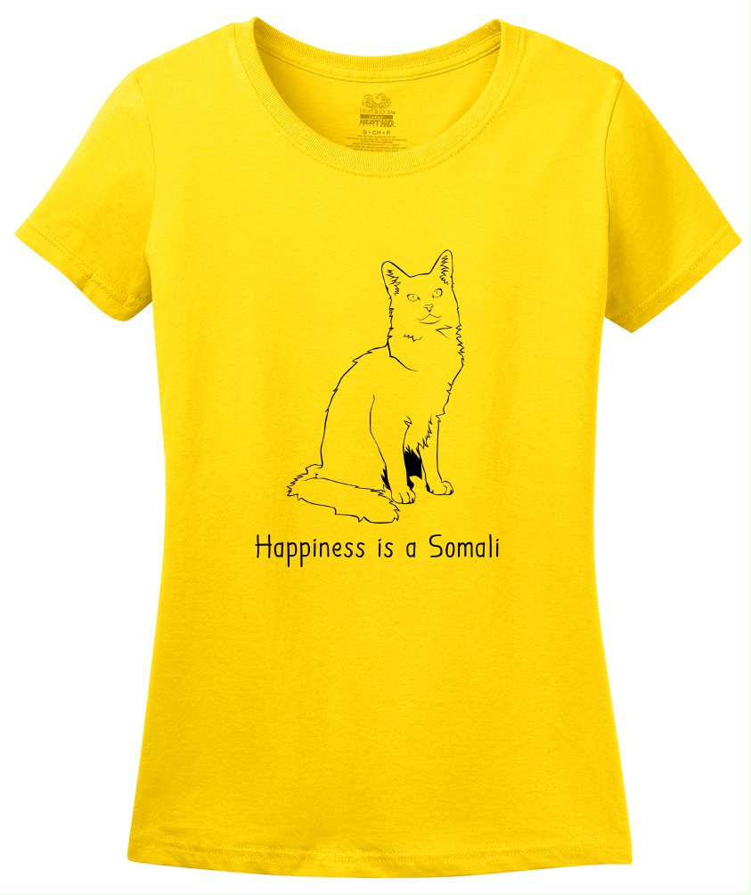 Ladies Yellow Happiness Is A Somali - Cat Fancy Breed Kitty Lover Cute Fan T-shirt