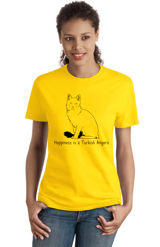 Ladies Yellow Happiness Is A Turkish Angora - Cat Fancy Breed Lover Cute T-shirt