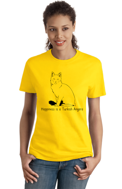 Ladies Yellow Happiness Is A Turkish Angora - Cat Fancy Breed Lover Cute T-shirt